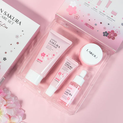Sakura Skincare Set, 4 PCS Skincare Gift Set Women - Cleanser, Serum, Eye Cream, Face Cream, Skincare Gift Set for Women Teenage Girls Mom Daughter