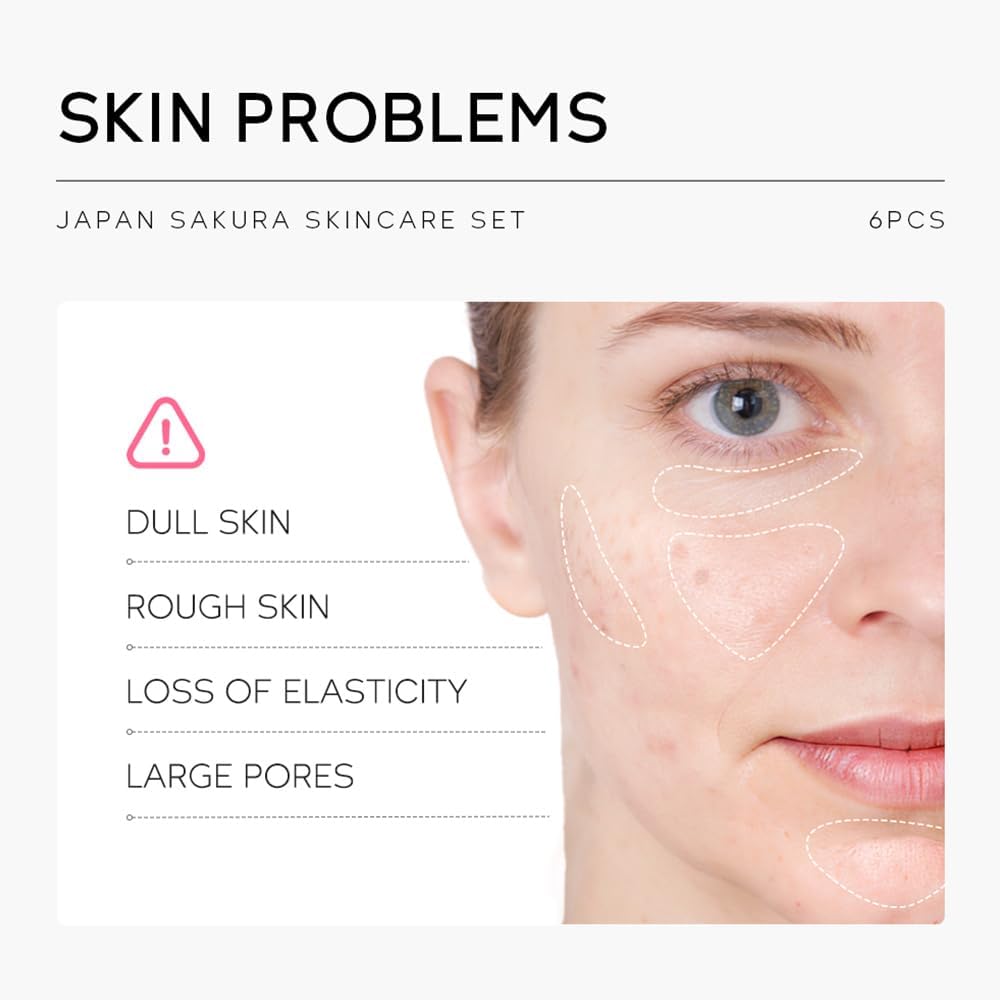 Sakura Skincare Set, 4 PCS Skincare Gift Set Women - Cleanser, Serum, Eye Cream, Face Cream, Skincare Gift Set for Women Teenage Girls Mom Daughter