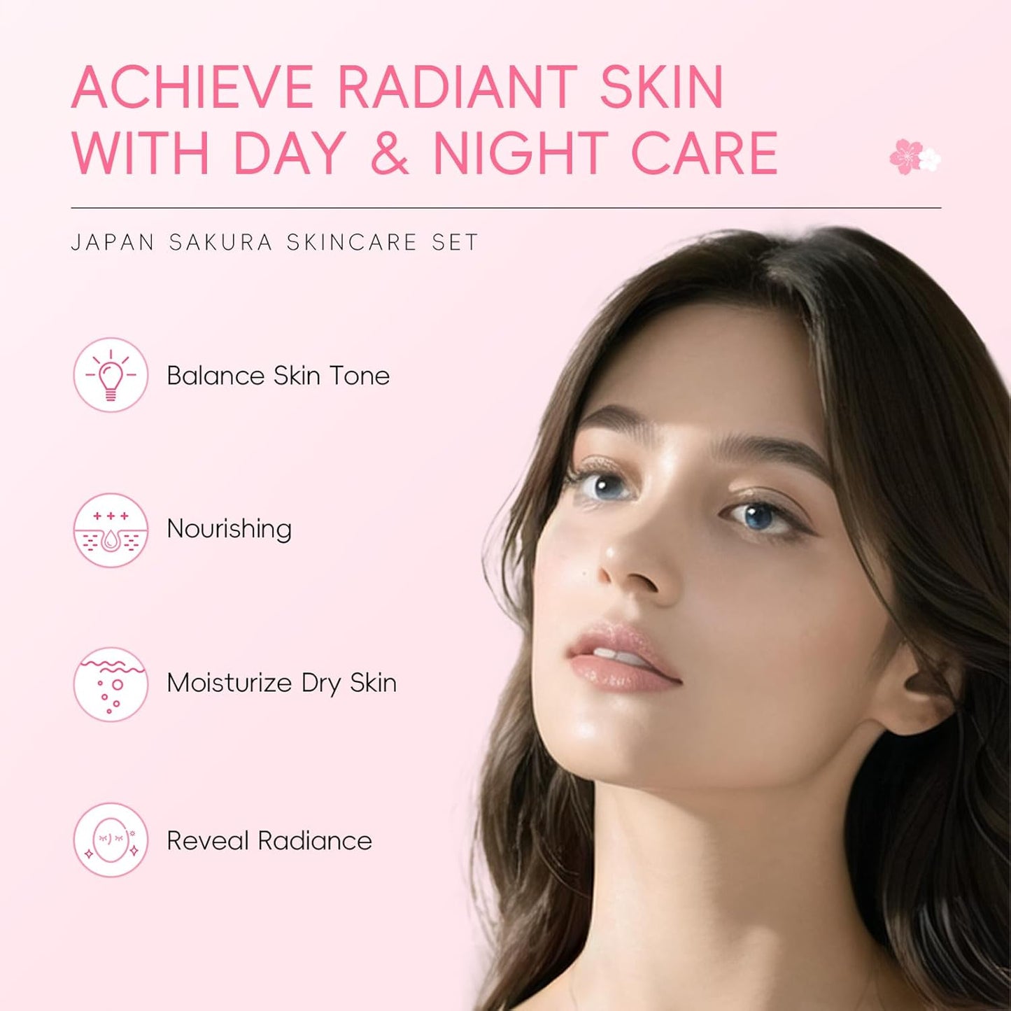 Sakura Skincare Set, 4 PCS Skincare Gift Set Women - Cleanser, Serum, Eye Cream, Face Cream, Skincare Gift Set for Women Teenage Girls Mom Daughter