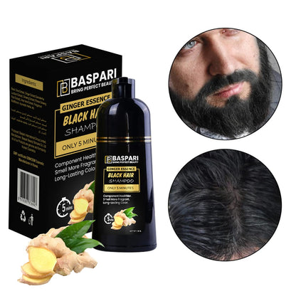Baspari VIP Ginger Black Hair Dye Shampoo Turn your white & grey hair in Just 5 mints & long lasting Result (Black) (500 ML) شامبو صبغ الشعر الأسود بالزنجبيل