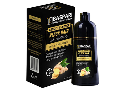 Baspari VIP Ginger Black Hair Dye Shampoo Turn your white & grey hair in Just 5 mints & long lasting Result (Black) (500 ML) شامبو صبغ الشعر الأسود بالزنجبيل