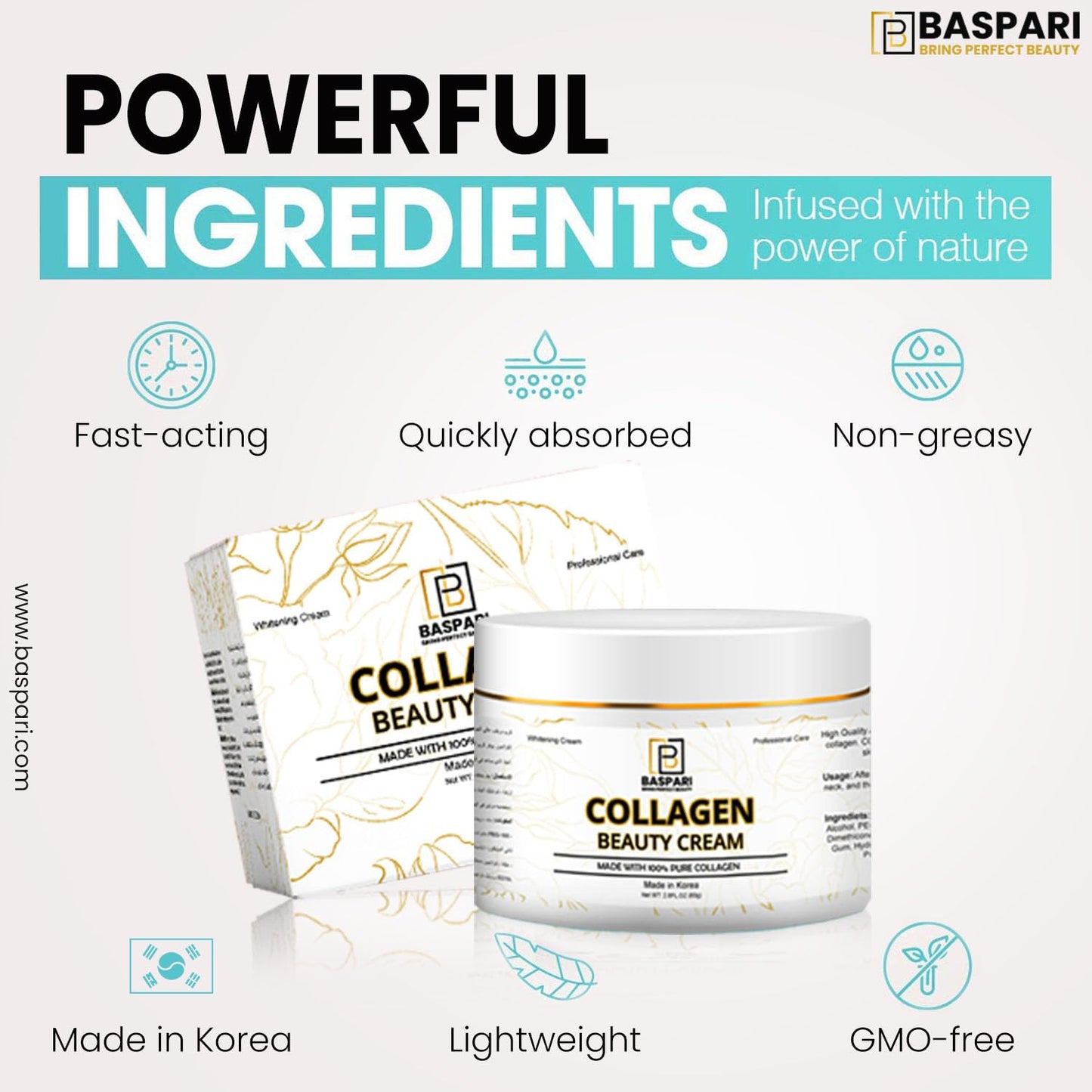 Baspari Beauty Cream Made with 100% Pure Collagen Promotes Tight Skin Enhances Skin Firmness