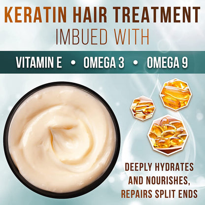 Baspari Keratin Hair Mask -Premium Keratin Hair Mask - Professional Treatment For Hair Repair, Nourishment & Beauty - With Omega 3, 9, Vitamin E - Protein Nourishment Mask