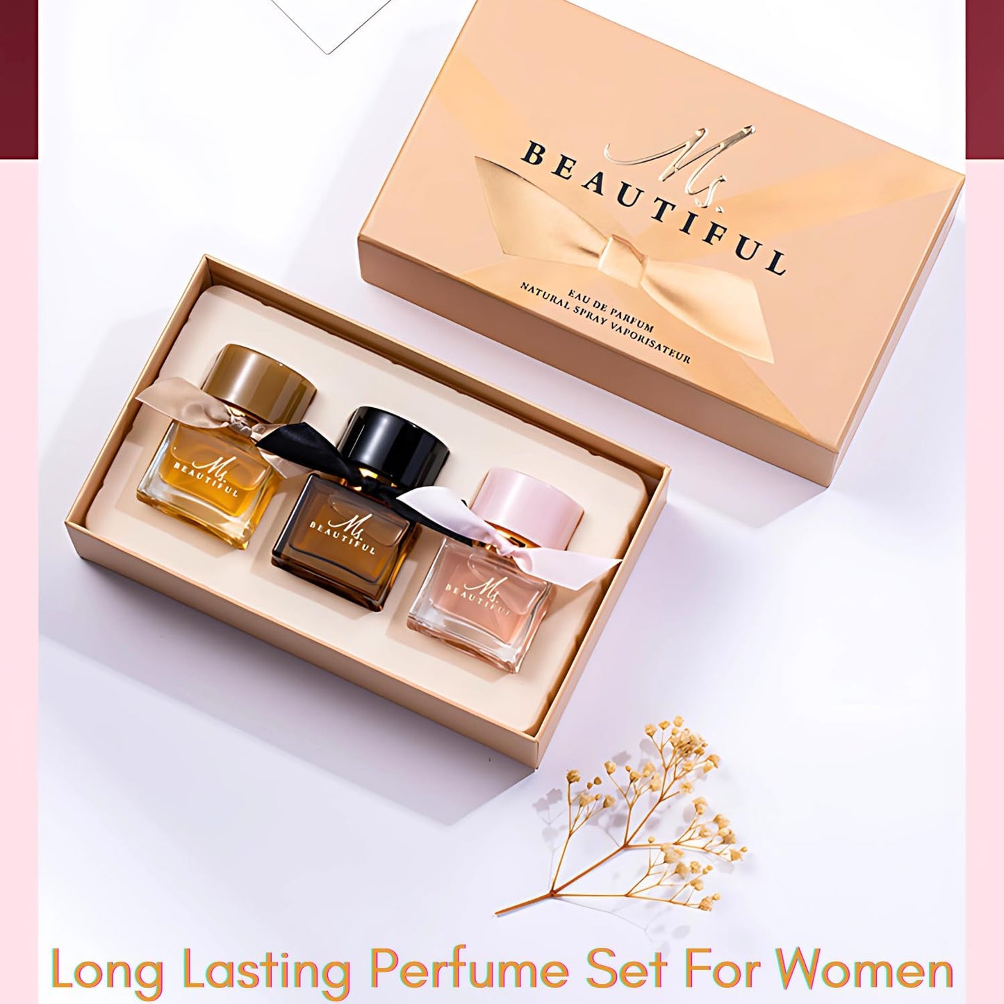 Ladies Perfume Set Eau De Parfum, Luxury Perfume Gift Set for Women, 3x30ml Long-Lasting Perfume Set for Her Birthday, Fresh Floral Fragrance Perfumes Box Gift Set for Girlfriend, Dating, Anniversary