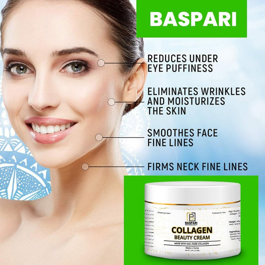 Baspari Beauty Cream Made with 100% Pure Collagen Promotes Tight Skin Enhances Skin Firmness