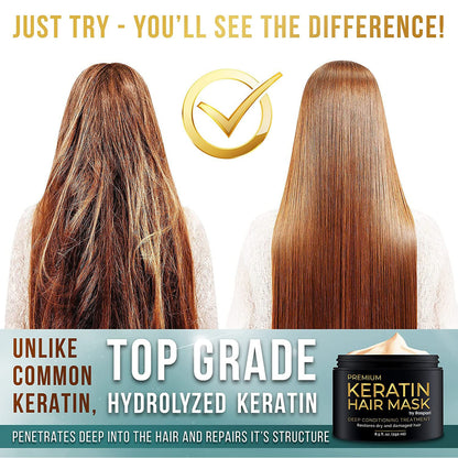 Baspari Keratin Hair Mask -Premium Keratin Hair Mask - Professional Treatment For Hair Repair, Nourishment & Beauty - With Omega 3, 9, Vitamin E - Protein Nourishment Mask