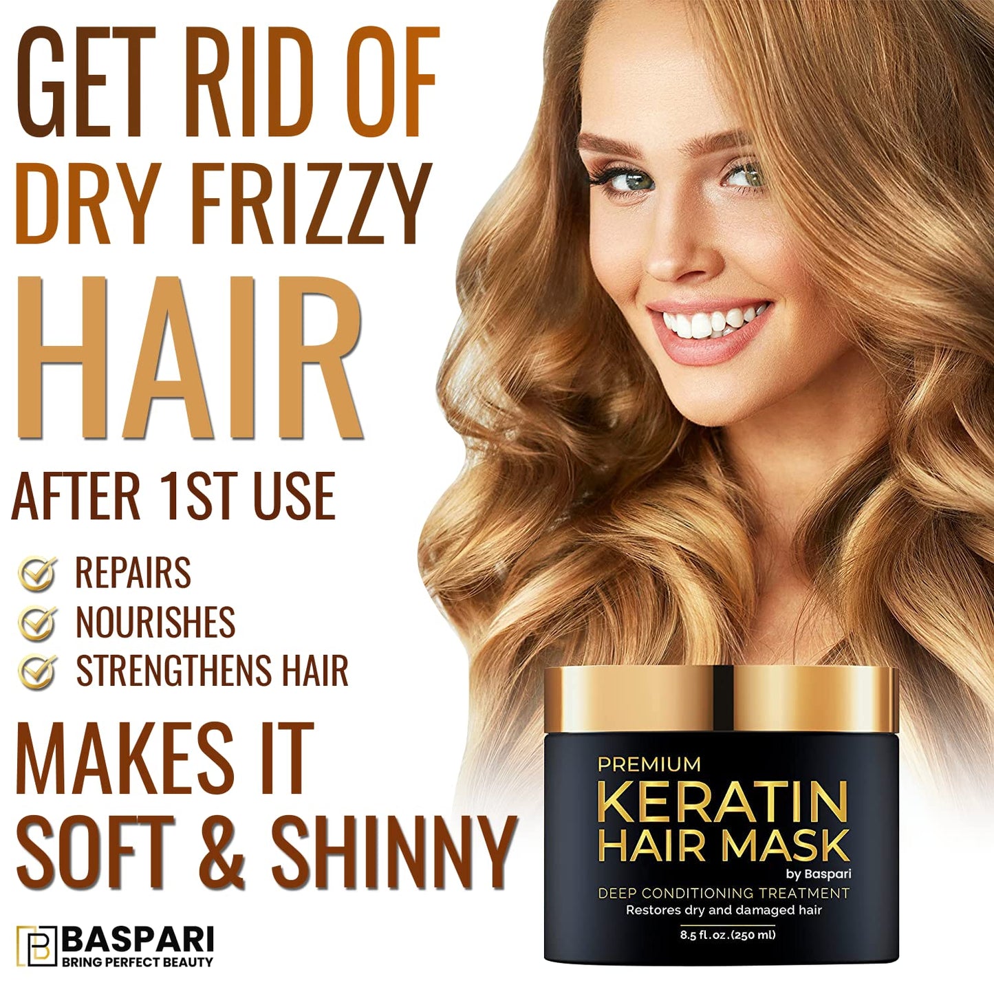 Baspari Keratin Hair Mask -Premium Keratin Hair Mask - Professional Treatment For Hair Repair, Nourishment & Beauty - With Omega 3, 9, Vitamin E - Protein Nourishment Mask