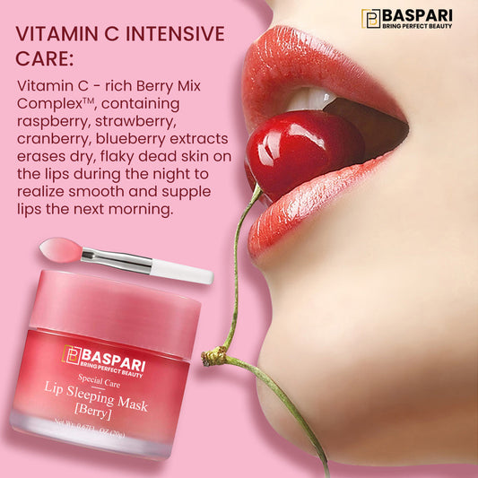 Baspari Lip Sleeping Mask- for Nourished, Plump & Glowing Lips | with Berry