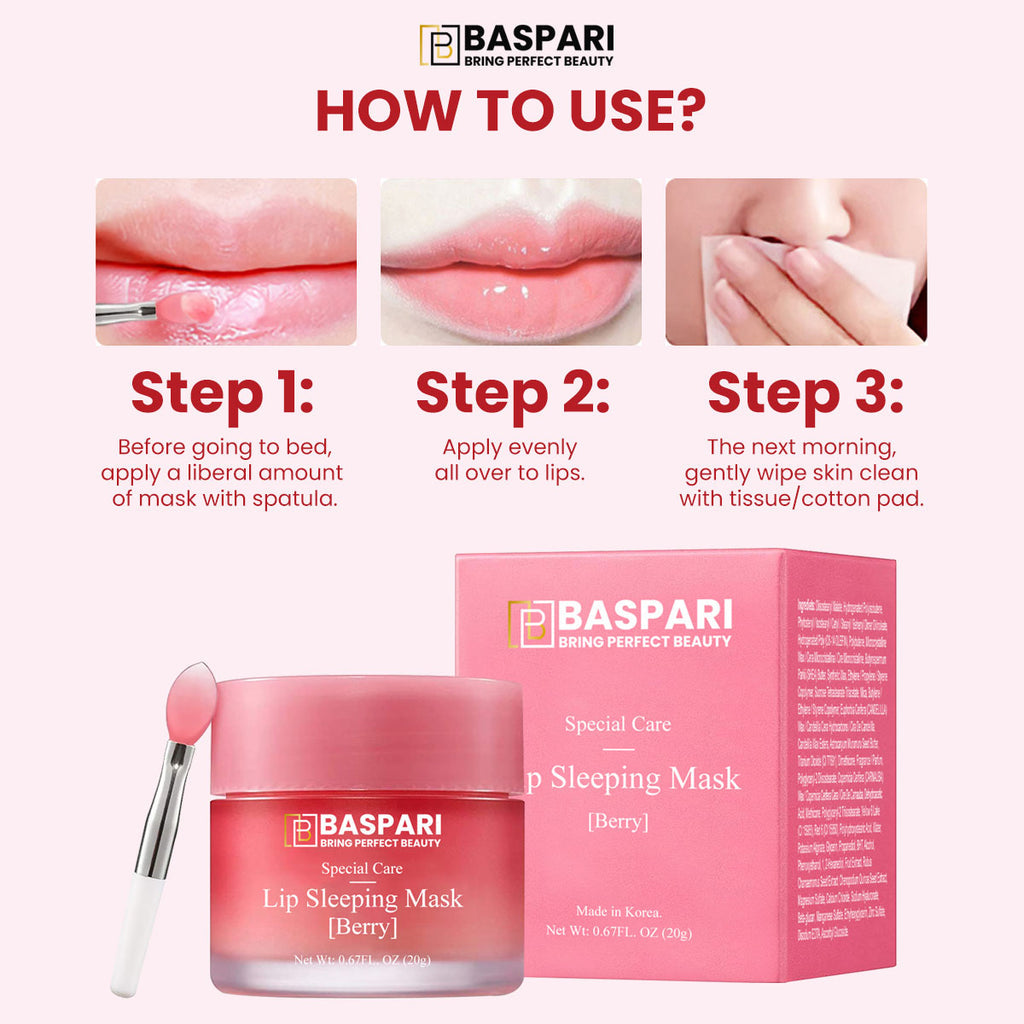 Baspari Lip Sleeping Mask- for Nourished, Plump & Glowing Lips | with Berry