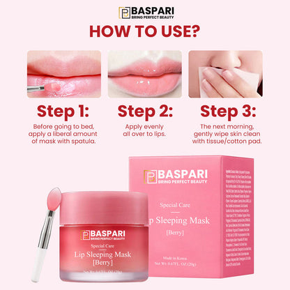 Baspari Lip Sleeping Mask- for Nourished, Plump & Glowing Lips | with Berry