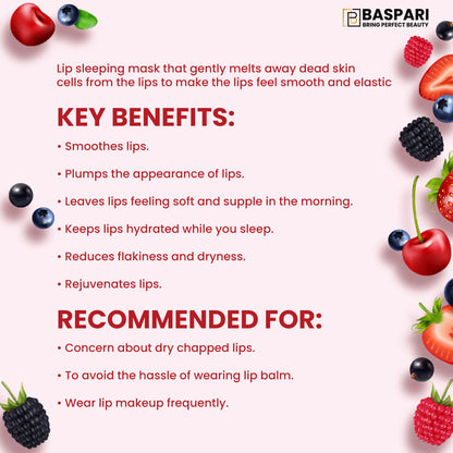 Baspari Lip Sleeping Mask- for Nourished, Plump & Glowing Lips | with Berry