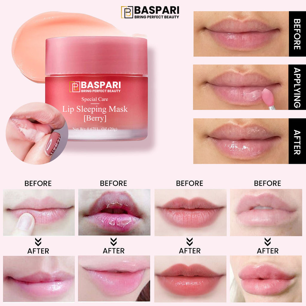 Baspari Lip Sleeping Mask- for Nourished, Plump & Glowing Lips | with Berry