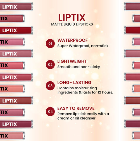 Baspari Matte LIPTIX - Liquid Lipstick Makeup Set of 6 Pcs