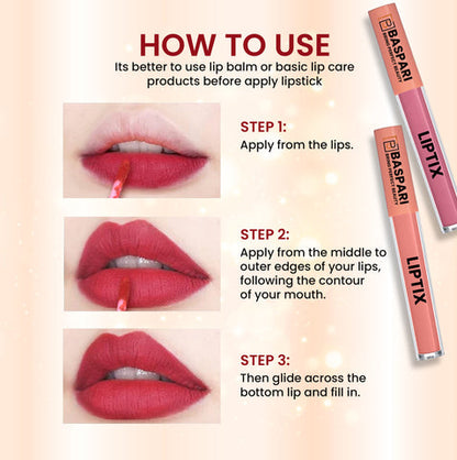 Baspari Matte LIPTIX - Liquid Lipstick Makeup Set of 6 Pcs