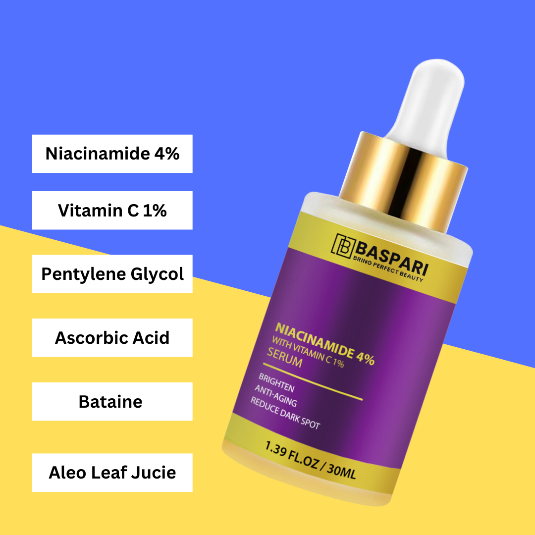 Baspari Niacinamide Acid Serum 4% with Vitamin C Serum 1% -   for Glowing Skin | Helps Reduce Dullness & Sun Damage | For Dry & Sensitive Skin | 30ml