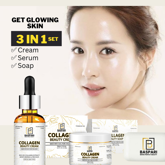 BasPari 3 in 1 PACK Collagen Cream Soap And Serum