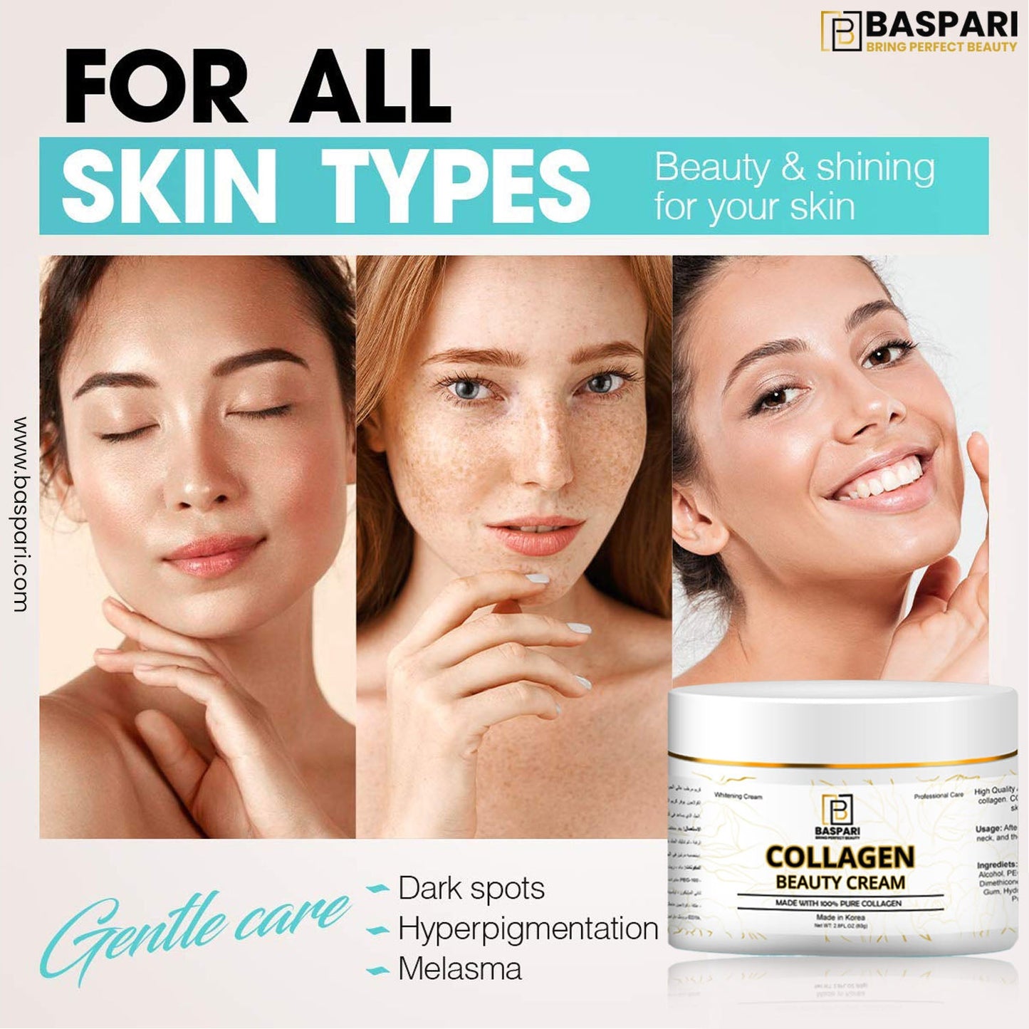 BasPari 3 in 1 PACK Collagen Cream Soap And Serum